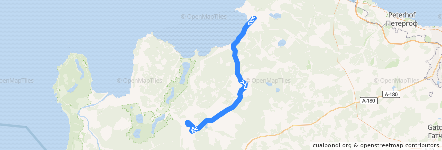 Mapa del recorrido Автобус № 677А: ж/д станция Калище => Котельский de la línea  en Oblast' di Leningrado.