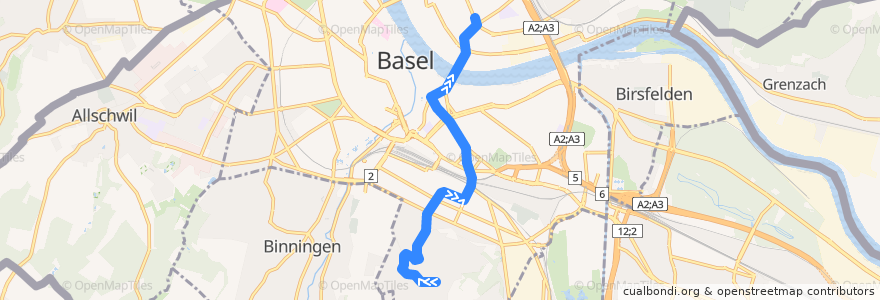 Mapa del recorrido Tram 15: Bruderholz => Messeplatz de la línea  en 巴塞尔.