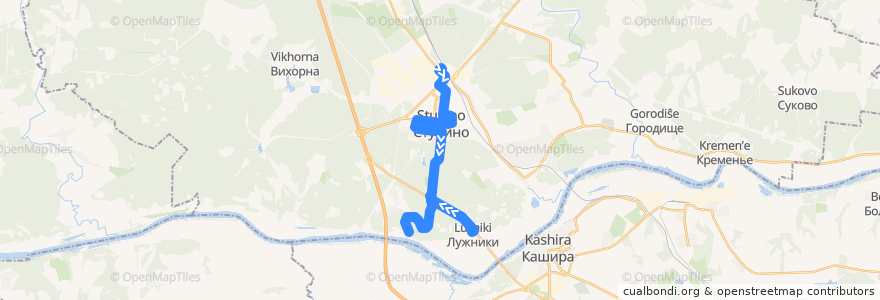 Mapa del recorrido Автобус №23: Вокзал - Соколова Пустынь (через Лужники) de la línea  en City district Stupino.