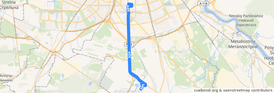 Mapa del recorrido Автобус № 187А: КВЦ "Экспофорум" => станция метро "Московская" de la línea  en Санкт-Петербург.