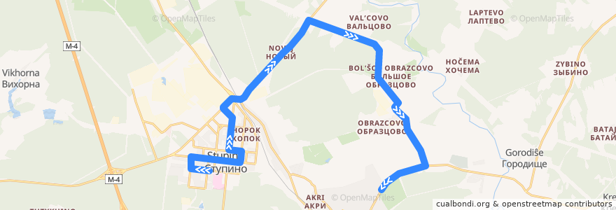 Mapa del recorrido Автобус №10: Улица Калинина - Крутышки (через Образцово) de la línea  en городской округ Ступино.