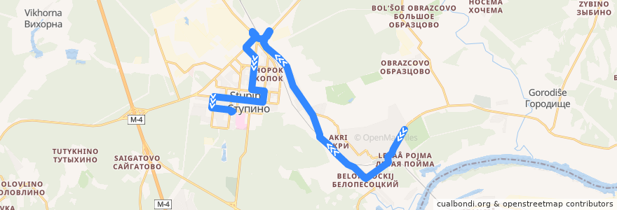 Mapa del recorrido Автобус №10: Крутышки - Улица Калинина de la línea  en City district Stupino.