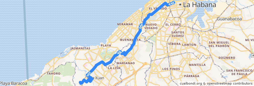 Mapa del recorrido Ruta 55 Hospital Hnos. Ameijeiras => Barbosa de la línea  en Гавана.