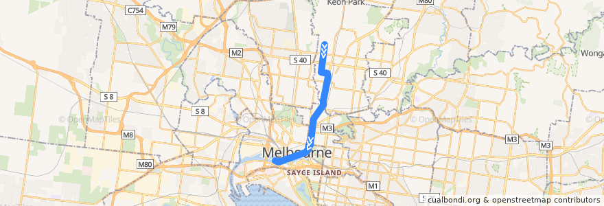 Mapa del recorrido Tram 11: West Preston => Victoria Harbour de la línea  en ملبورن.