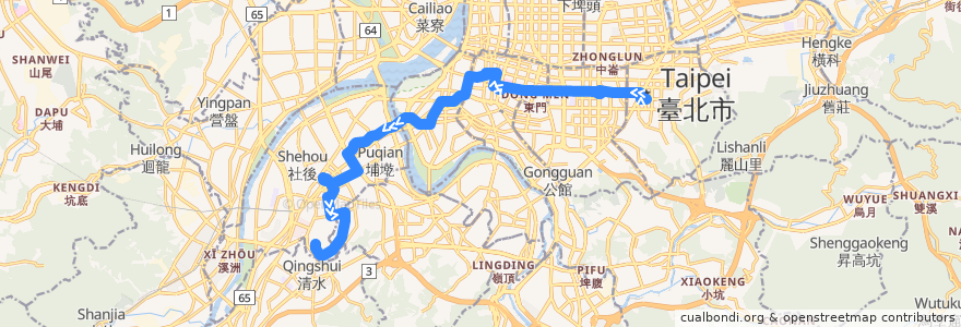 Mapa del recorrido 臺北市 651 臺北市政府-板橋 (返程) de la línea  en Nouveau Taipei.