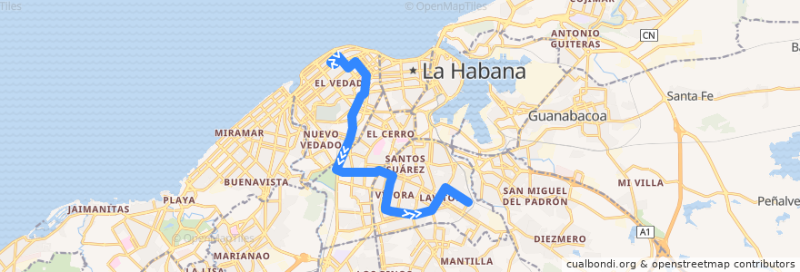 Mapa del recorrido Ruta 174 Vedado => Lawton de la línea  en Havanna.