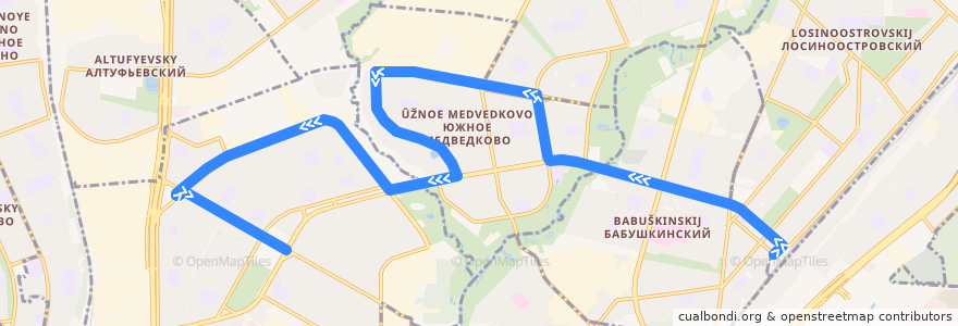 Mapa del recorrido Автобус 309: Станция Лосиноостровская => Метро «Отрадное» de la línea  en Nordöstlicher Verwaltungsbezirk.