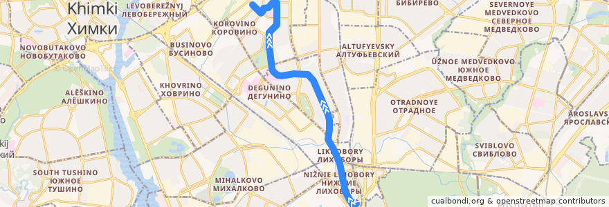 Mapa del recorrido Автобус 206к: Метро "Петровско-Разумовская" - Лобненская улица de la línea  en Северный административный округ.