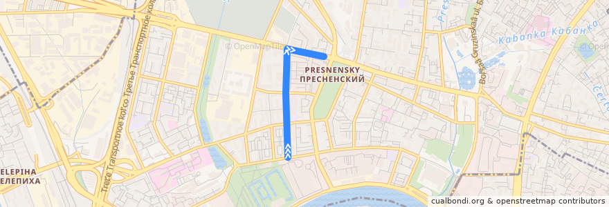 Mapa del recorrido Автобус №423: Центр Международной Торговли - Метро Краснопресненская de la línea  en Пресненский район.