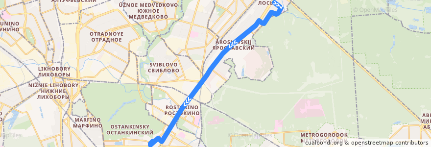 Mapa del recorrido Автобус 544: Улица Ротерта => ВДНХ (южная) de la línea  en Moscú.