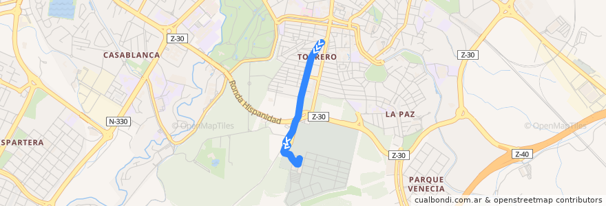 Mapa del recorrido Bus C1: Plaza de las Canteras => Complejo Funerario de la línea  en 萨拉戈萨.