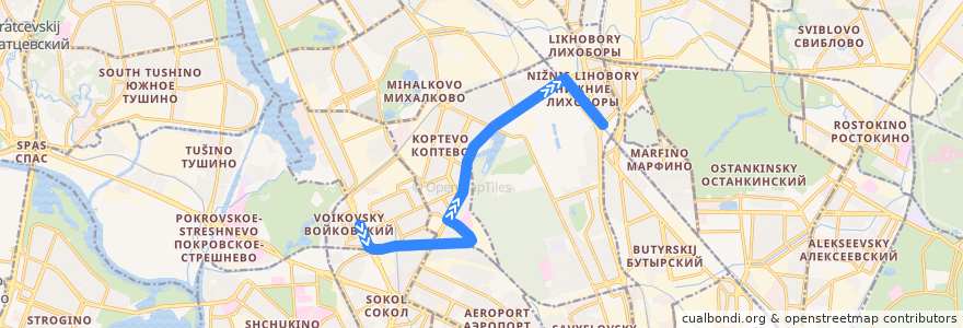 Mapa del recorrido Автобус №461: метро "Войковская" - ул. Приорова - Метро "Петровско-Разумовская" de la línea  en Северный административный округ.