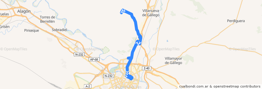 Mapa del recorrido Bus 101: Urb. El Zorongo => Zaragoza (con parada en Ambulatorio Parque Goya) de la línea  en Zaragoza.
