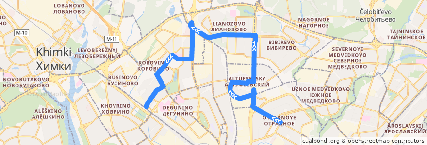 Mapa del recorrido Автобус 571: Метро "Отрадное" - станция Ховрино de la línea  en Moscow.