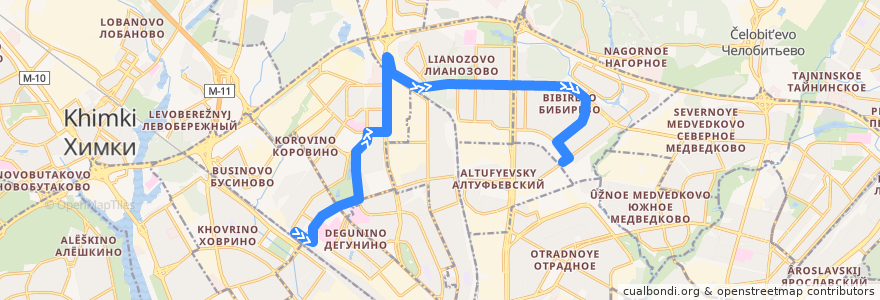 Mapa del recorrido Автобус 592: Станция Ховрино => Метро «Бибирево» de la línea  en Москва.