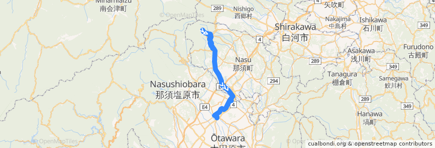Mapa del recorrido 関東自動車バス 那須ロープウェイ⇒那須塩原駅 de la línea  en Tochigi Prefecture.