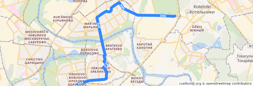 Mapa del recorrido Автобус 965: Метро "Домодедово" - Метро "Братиславская" - Рынок "Садовод" de la línea  en Москва.