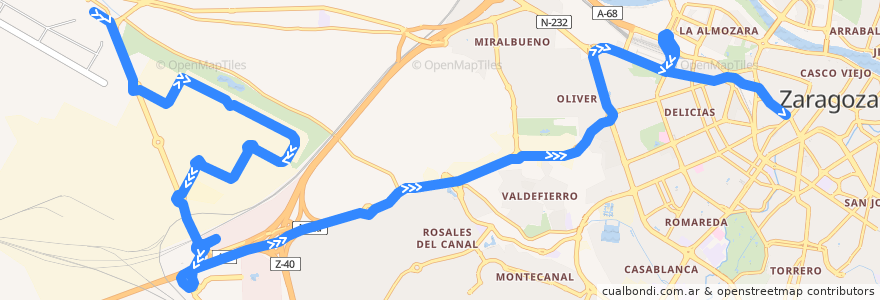Mapa del recorrido Bus 501: Aeropuerto => Zaragoza de la línea  en Zaragoza.
