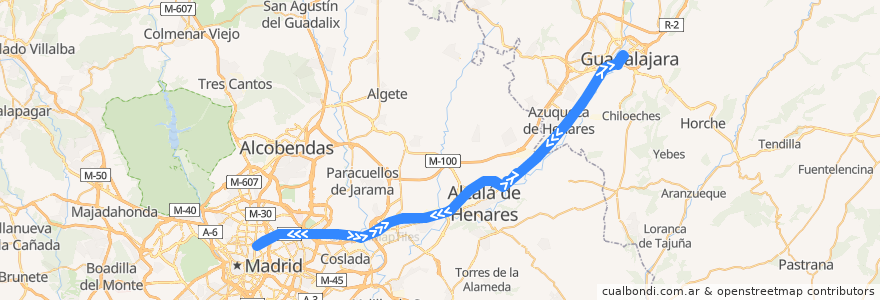 Mapa del recorrido Madrid - Guadalajara de la línea  en 西班牙.