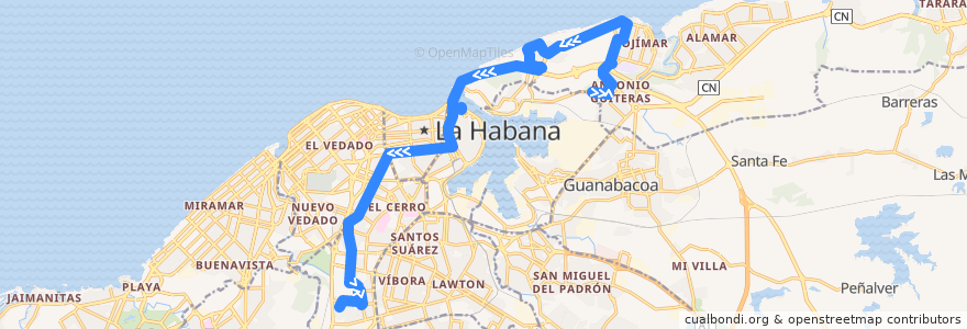Mapa del recorrido Ruta A65 Bahia => Cerro de la línea  en Гавана.