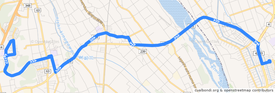 Mapa del recorrido 上河内地域路線バス氏家線 西小学校⇒上河内地域自治センター⇒氏家駅 de la línea  en 栃木県.