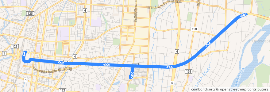 Mapa del recorrido 関東自動車バス[02] 柳田車庫⇒ベルモール⇒宇都宮駅東口 de la línea  en 宇都宮市.