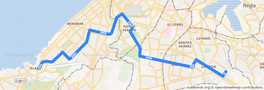 Mapa del recorrido Ruta 69 Playa => Lawton de la línea  en Havana.