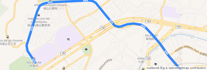 Mapa del recorrido 稲城線 de la línea  en 稻城市.