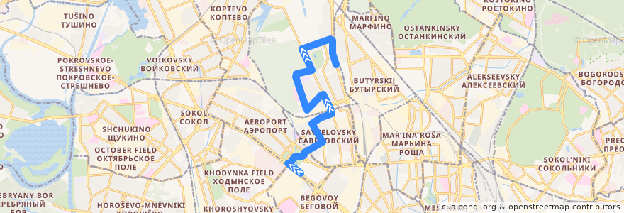 Mapa del recorrido Автобус 319: Метро «Динамо» => Метро «Тимирязевская» de la línea  en Northern Administrative Okrug.
