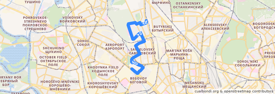 Mapa del recorrido Автобус 319: Метро «Тимирязевская» => Метро «Динамо» de la línea  en Northern Administrative Okrug.