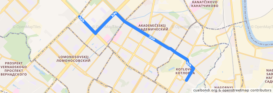 Mapa del recorrido Автобус 434: Метро Университет - Нагорный бульвар de la línea  en South-Western Administrative Okrug.