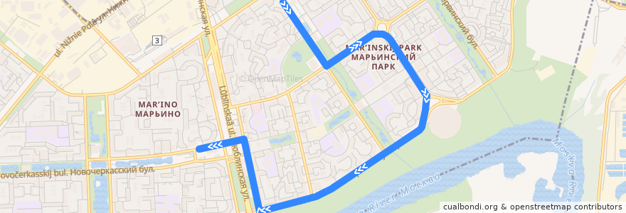 Mapa del recorrido Автобус 981: Метро Братиславская - Метро "Марьино" de la línea  en モスクワ.