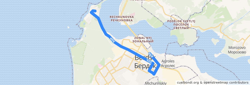 Mapa del recorrido Маршрутное такси 13: Вокзал – Санаторий Бердский de la línea  en городской округ Бердск.