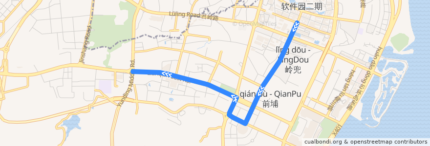Mapa del recorrido bus 47 de la línea  en Lianqian Subdistrict.