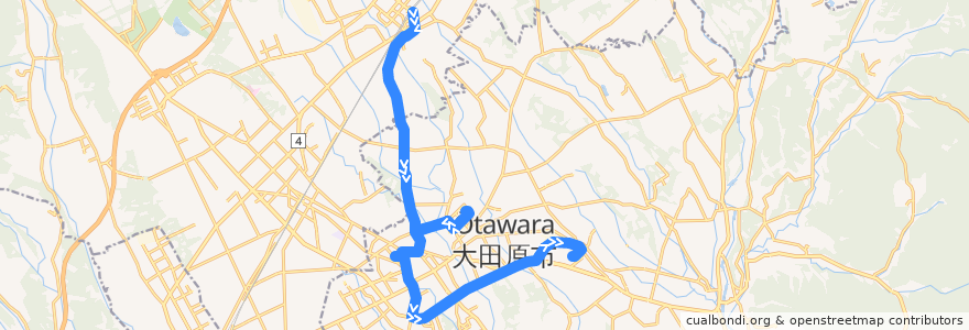 Mapa del recorrido 大田原市営バス 那須塩原駅⇒那須赤十字病院・大田原市役所⇒国際医療福祉大学 de la línea  en 大田原市.