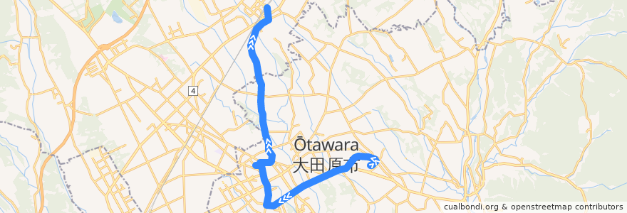 Mapa del recorrido 大田原市営バス 国際医療福祉大学⇒大田原市役所⇒那須塩原駅 de la línea  en Prefectura de Tochigi.