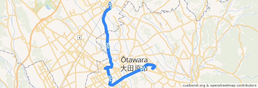 Mapa del recorrido 大田原市営バス 那須塩原駅⇒大田原市役所⇒国際医療福祉大学 de la línea  en Prefectura de Tochigi.