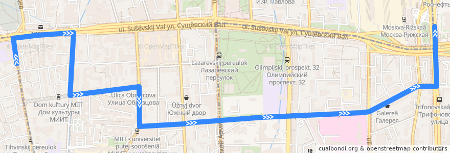 Mapa del recorrido Автобус 810: Тихвинская улица => Рижский вокзал de la línea  en Moscou.