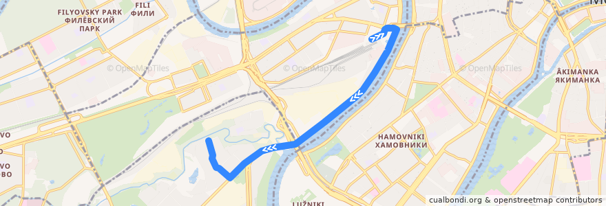 Mapa del recorrido Автобус 320: Киевский вокзал - 2-й Мосфильмовский переулок de la línea  en Москва.