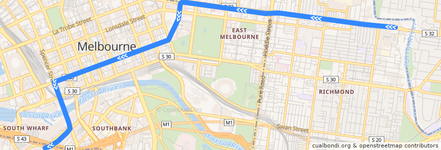 Mapa del recorrido Tram 12d: Victoria Gardens Shopping Centre => Southbank Depot de la línea  en ملبورن.