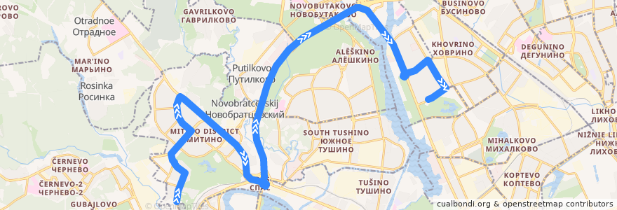 Mapa del recorrido Автобус 451: 8-й микрорайон Митина – Метро "Речной вокзал" de la línea  en モスクワ.