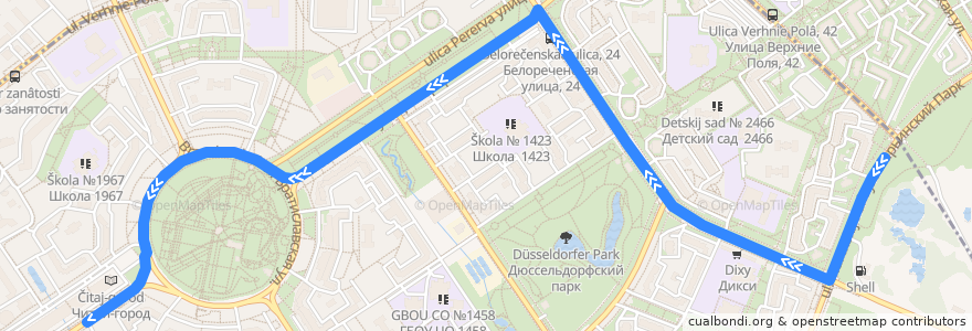 Mapa del recorrido Автобус 448: 12-й микрорайон Марьинского Парка - Метро "Братиславская" de la línea  en район Люблино.