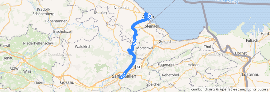 Mapa del recorrido Bus 200: Arbon, Bahnhof => St. Gallen, Bahnhof de la línea  en Schweiz.