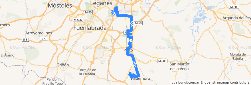 Mapa del recorrido 428: Getafe - Valdemoro de la línea  en Comunidade de Madrid.