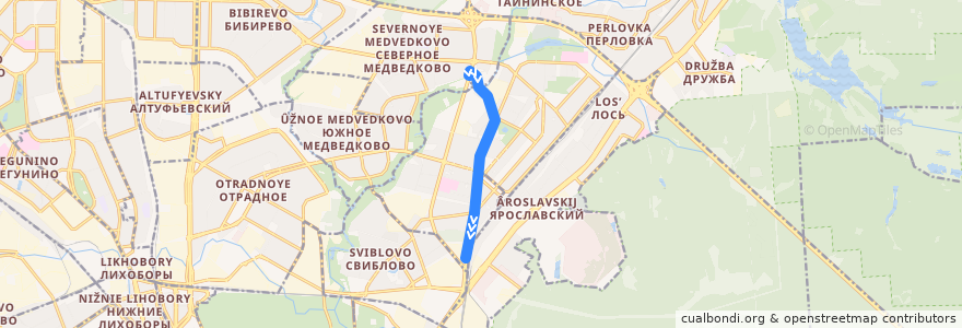 Mapa del recorrido Автобус 393: Осташковская улица => Комбинат «Лира» — Пенсионный фонд de la línea  en Северо-Восточный административный округ.