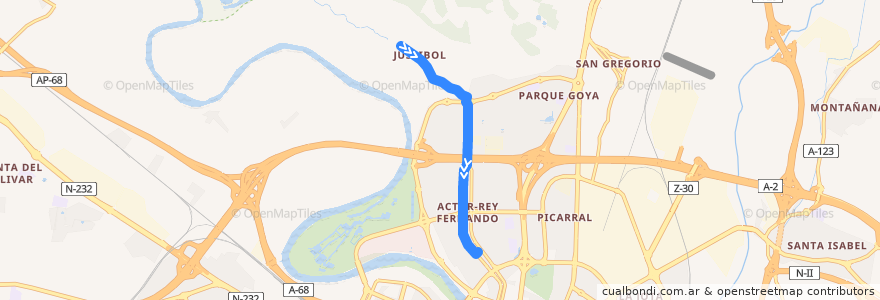 Mapa del recorrido Bus 43: Juslibol => Actur-Rey Fernando de la línea  en Zaragoza.