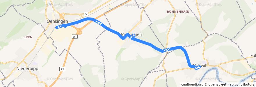 Mapa del recorrido Bus 127: Wolfwil, Zentrum => Oensingen, Bahnhof Süd de la línea  en Suíça.