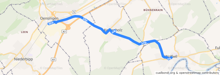 Mapa del recorrido Bus 127: Oensingen, Bahnhof Süd => Wolfwil, Zentrum de la línea  en 瑞士.