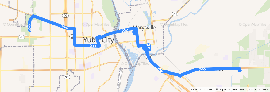 Mapa del recorrido Yuba City - Yuba College de la línea  en Калифорния.
