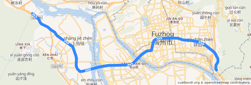 Mapa del recorrido 福州轨道交通二号线 de la línea  en Fuzhou City.